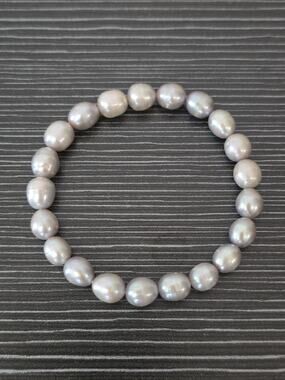 Silvery Light Gray Baroque Freshwater Pearl Stretch Bracelet Adjustable Size